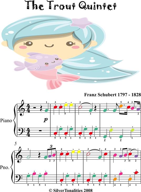 The Trout Easy Piano Sheet Music with Colored Notes - Franz Schubert - ebook
