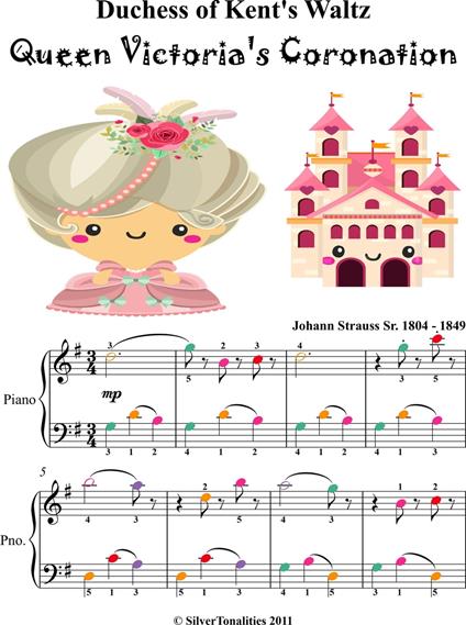 Duchess of Kent's Waltz Queen Victoria's Coronation Easy Piano Sheet Music with Colored Notes - Johann Strauss - ebook