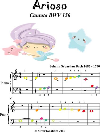 Arioso BWV 156 Beginner Piano Sheet Music with Colored Notes - Johann Sebastian Bach - ebook