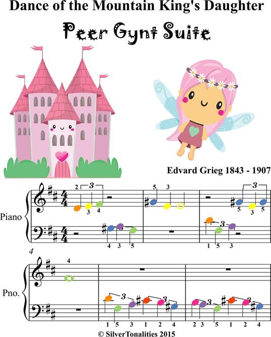 Dance of the Mountain King's Daughter Peer Gynt Beginner Piano Sheet Music with Colored Notes - Grieg Edvard - ebook