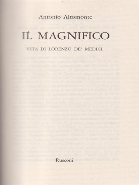 Il magnifico. Vita di Lorenzo dè Medici - Antonio Altomonte - copertina