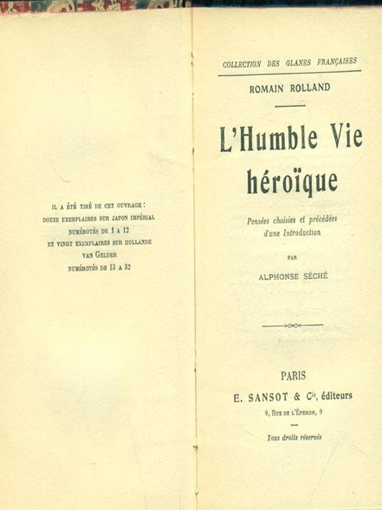 L' Humble Vie Heroique - Romain Rolland - copertina