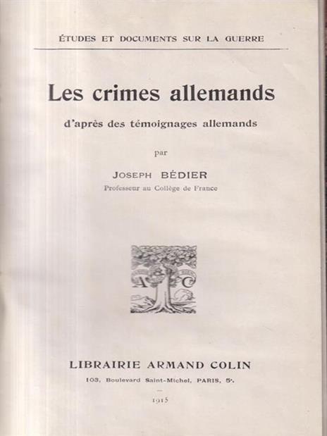 Les Crimes Allemands - Joseph Bédier - copertina