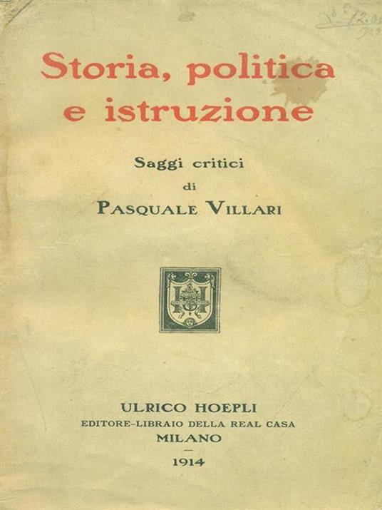 Storia politica e istruzione - Pasquale Villari - copertina