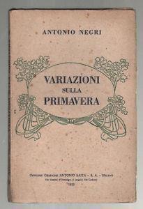 Variazioni Sulla Primavera - Antonio Negri - copertina