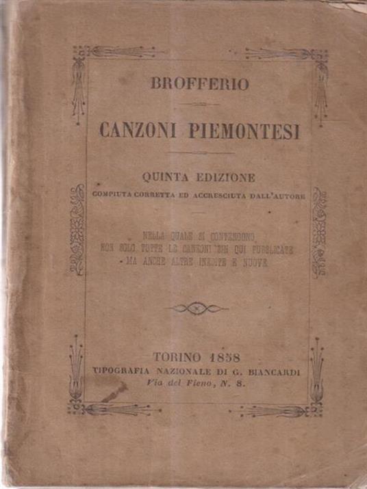 Canzoni piemontesi - Angelo Brofferio - copertina