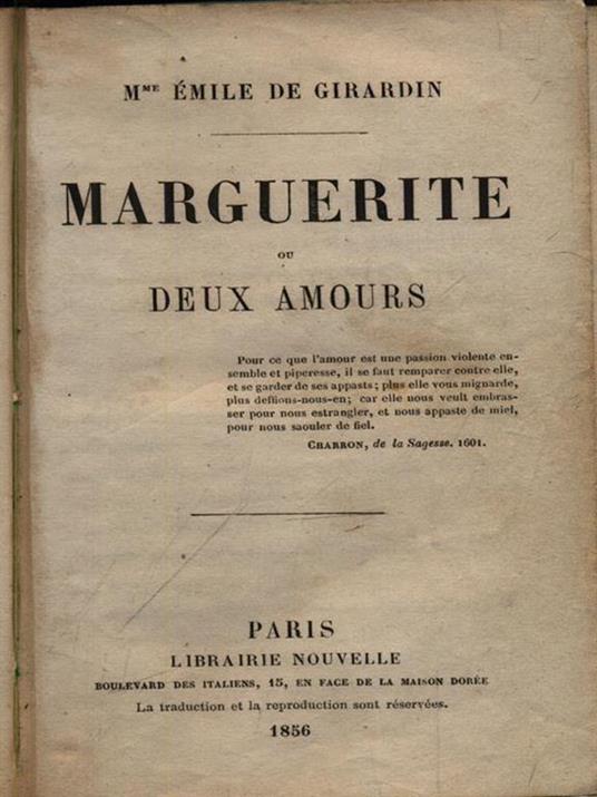 Marguerite Ou Deux Amours - Émile de Girardin - copertina