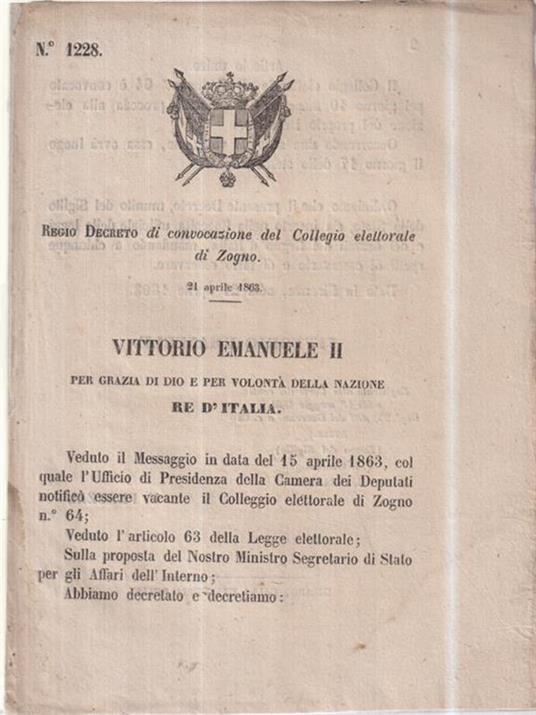 Regio decreto di convocazione del collegio elettorale di Zogno del 1863 - 2