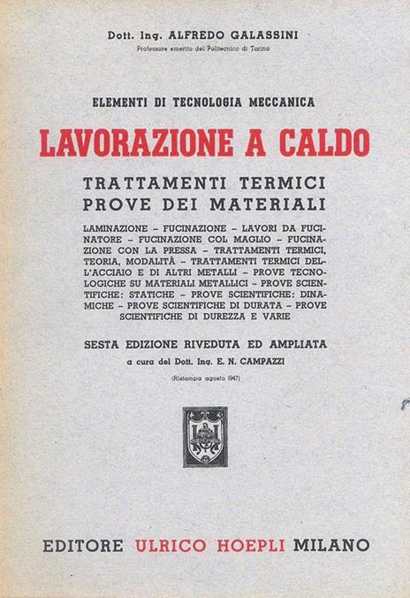 Lavorazione a caldo - Trattamenti termici prove dei materiali - copertina