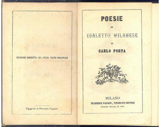 Poesie in dialetto milanese - Carlo Porta - copertina