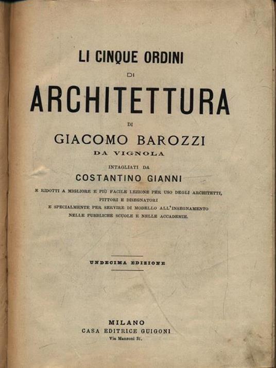 Li cinque ordini di architettura - Giacomo Barozzi - copertina