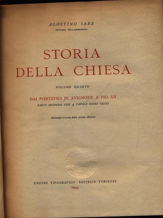 Storia della Chiesa 4vv - Agostino Saba - copertina