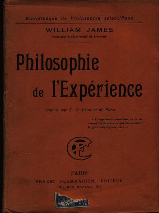 Philosophie de l'experience - William James - copertina