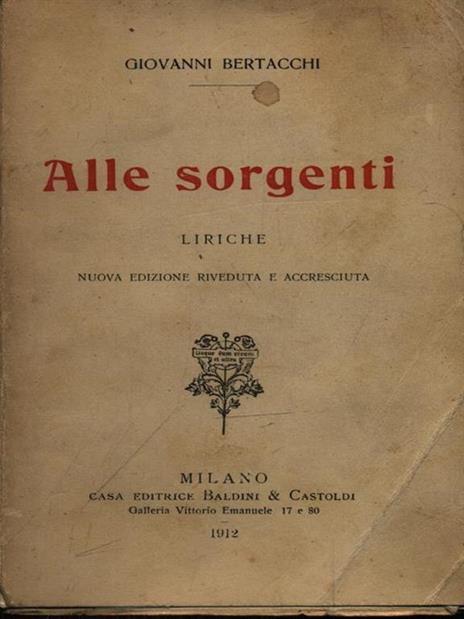 Alle sorgenti - Giovanni Bertacchi - copertina