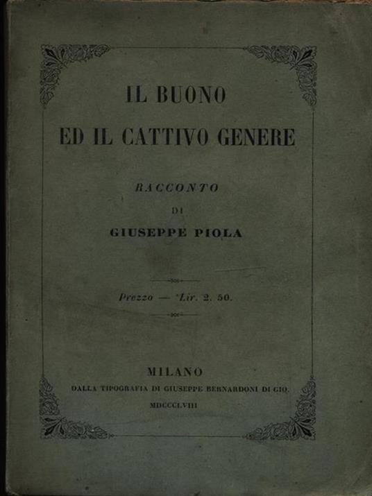 Il buono ed il cattivo genere - Giuseppe Piola - copertina