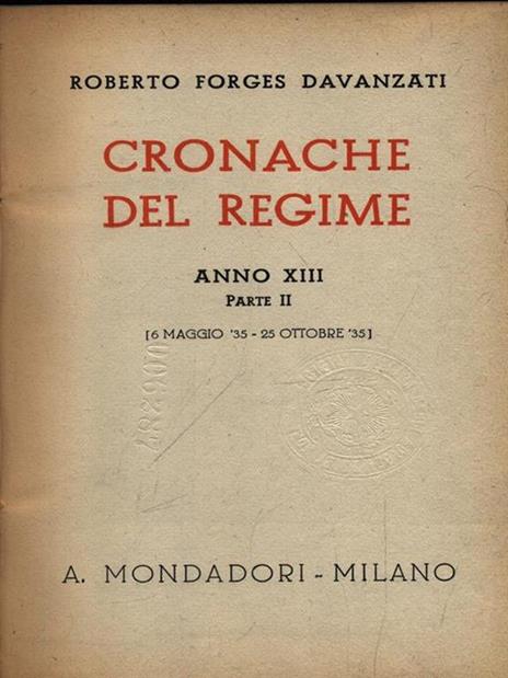 Cronache Del Regime vol. II Anno XIII - Roberto Forges Davanzati - copertina