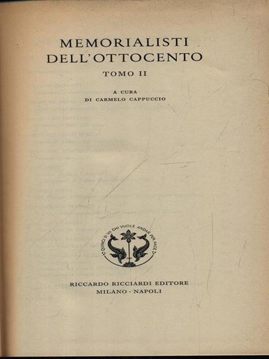 Memorialisti Dell'Ottocento tomo II - Carmelo Cappuccio - copertina