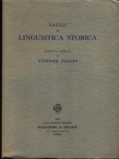 Saggi di linguistica storica - Vittore Pisani - copertina