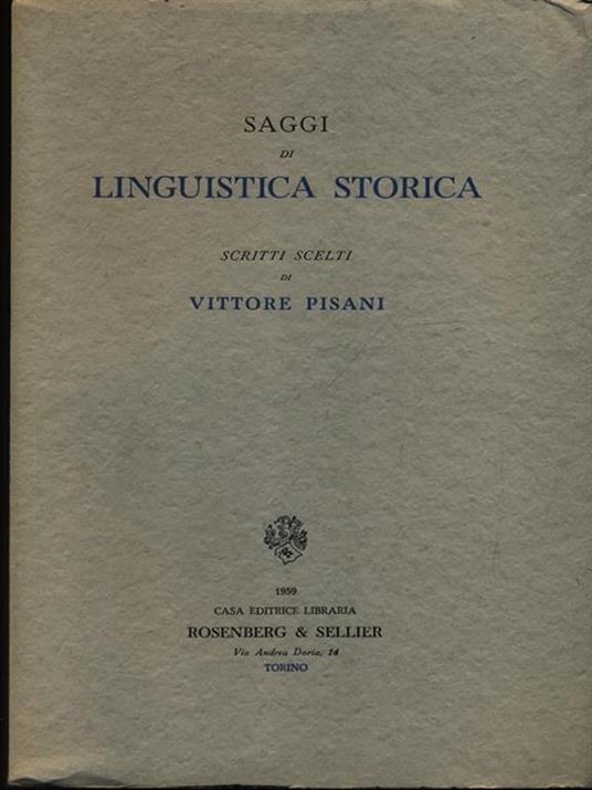 Saggi di linguistica storica - Vittore Pisani - copertina