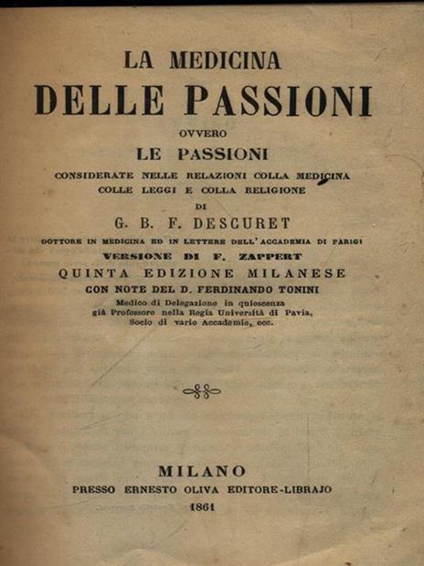 La medicina delle passioni - G.B.F. Descuret - copertina