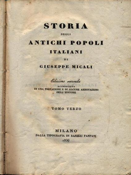 Storia degli antichi popoli italiani 3vv - Giuseppe Micali - copertina