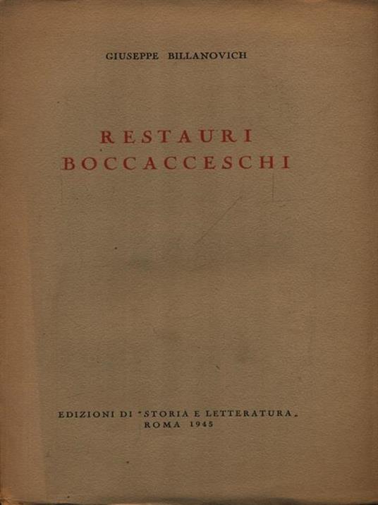 Restauri boccacceschi - Giuseppe Billanovich - copertina