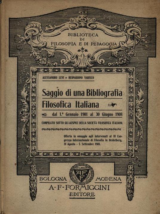 Saggio di una bibliografia filosofica italiana - Alessandro Levi - copertina