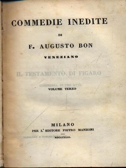 Commedie inedite 2vv - Augusto Bon - copertina