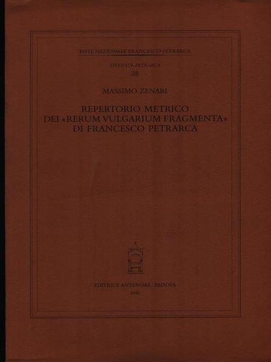 Repertorio metrico dei «Rerum vulgarium fragmenta» di Francesco Petrarca - Massimo Zenari - copertina