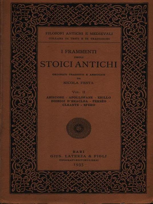 I frammenti degli stoici antichi vol. II - Nicola Festa - copertina