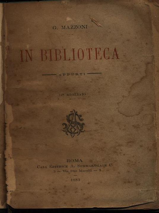 In biblioteca - G. Mazzoni - copertina