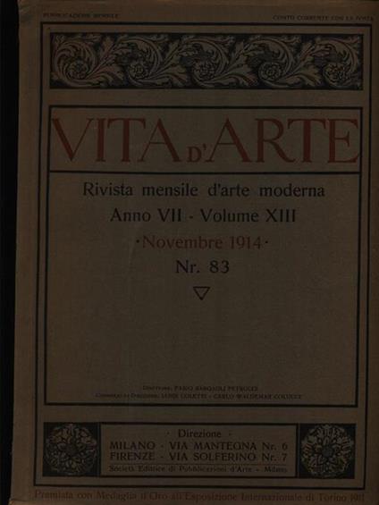 Vita d'arte n. 83/novembre 1914 - copertina