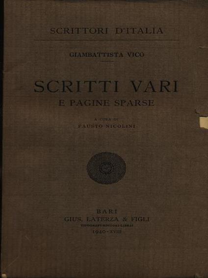 Scritti vari e pagine sparse - Giambattista Vico - copertina