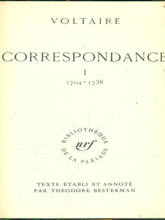 Correspondance I 1704-1738 - Voltaire - copertina