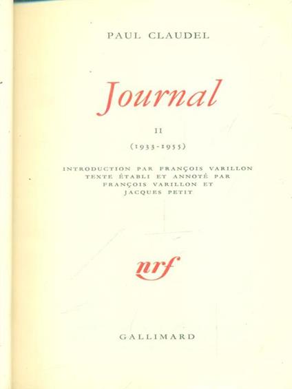 Journal 2vv - Paul Claudel - copertina