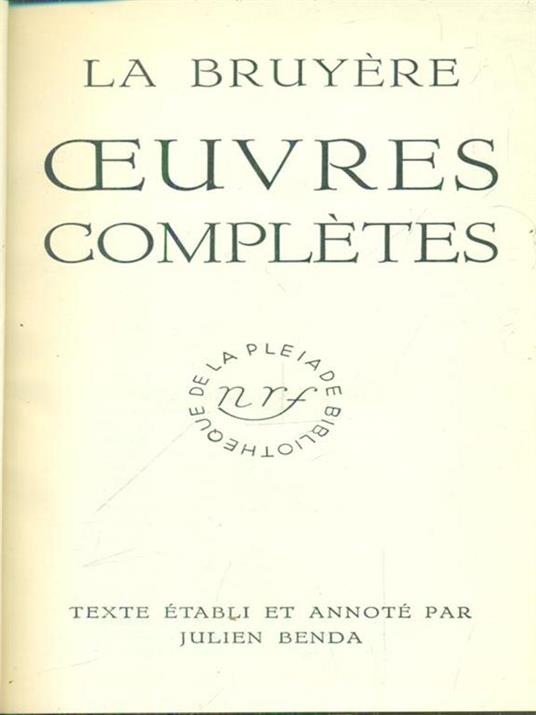 Oeuvres completes - Jean de La Bruyère - copertina