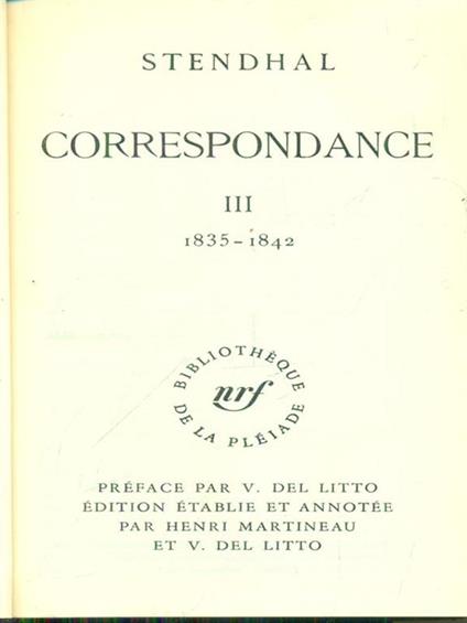 Correspondance 3vv - Stendhal - copertina