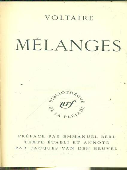 Melanges - Voltaire - copertina