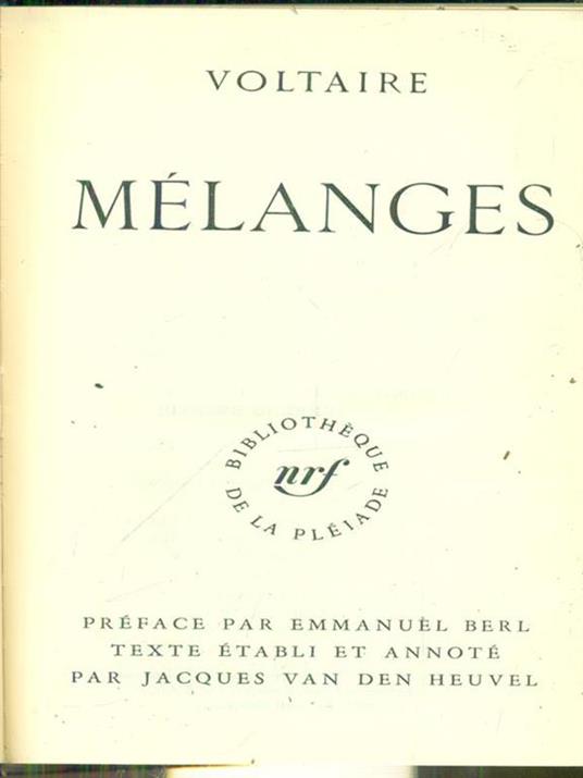 Melanges - Voltaire - copertina