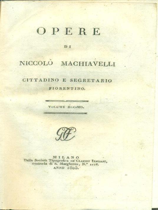 Opere 10vv - Niccolo' Machiavelli - copertina