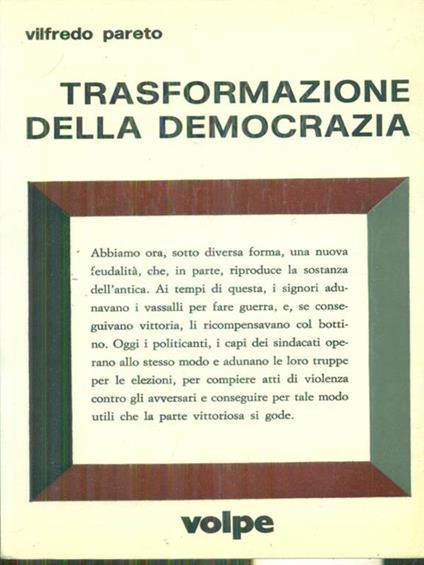   Trasformazione della democrazia - Vilfredo Pareto - copertina