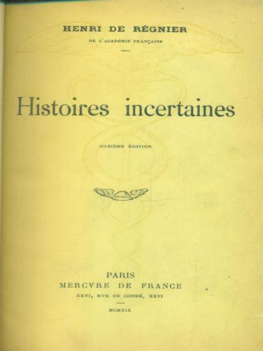   Histories incertaines - Henri de Regnier - copertina
