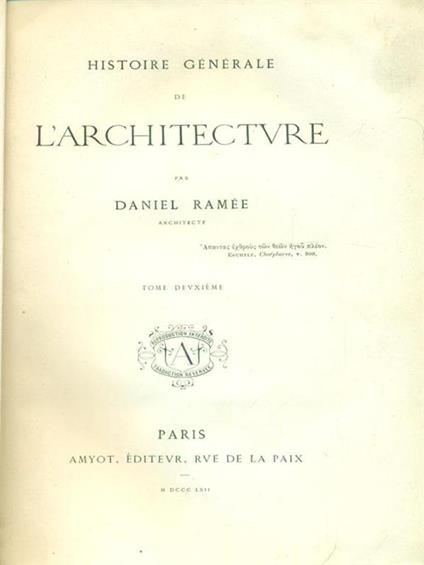   Histoire generale de l'architecture 2vv - Daniel Ramee - copertina