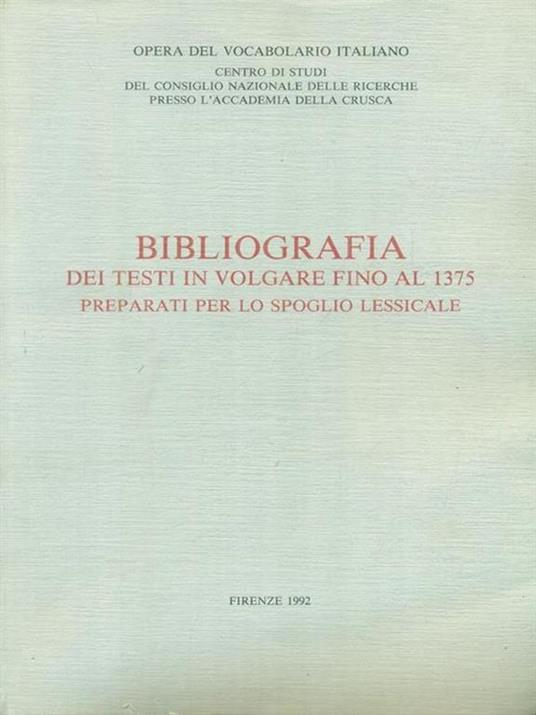 Bibliografia dei testi in volgare fino al 1375 - copertina