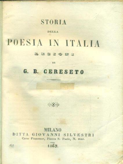 Storia della poesia in Italia - G.B. Cereseto - copertina