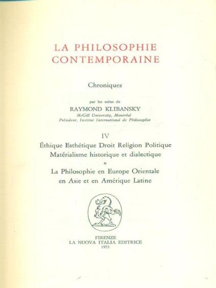 La philosophie contemporaine 4vv - Raymond Klibansky - copertina