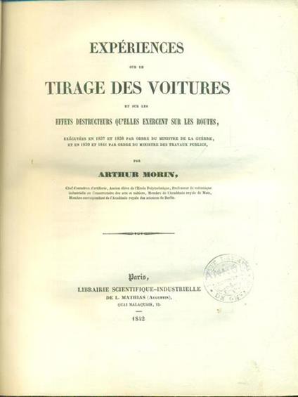 Experiences sur le tirage des voitures - Arthur Morin - copertina