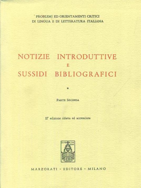 Notizie introduttive e sussidi bibliografici 2vv - copertina