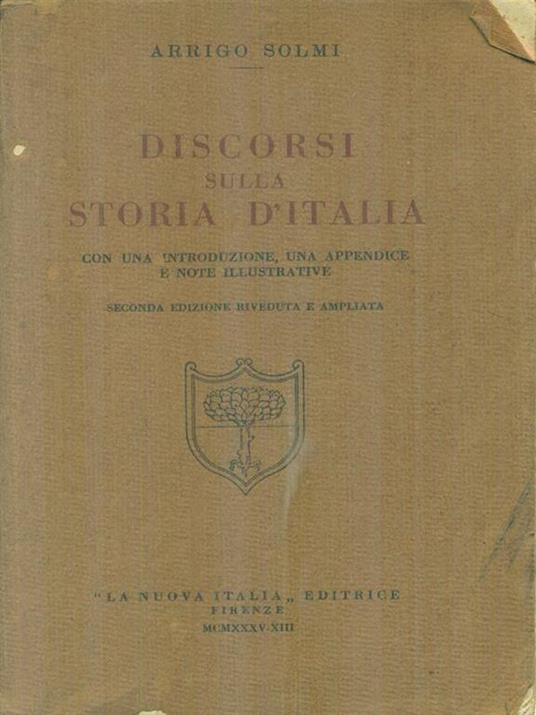 Discorsi sulla storia d'Italia - Arrigo Solmi - copertina