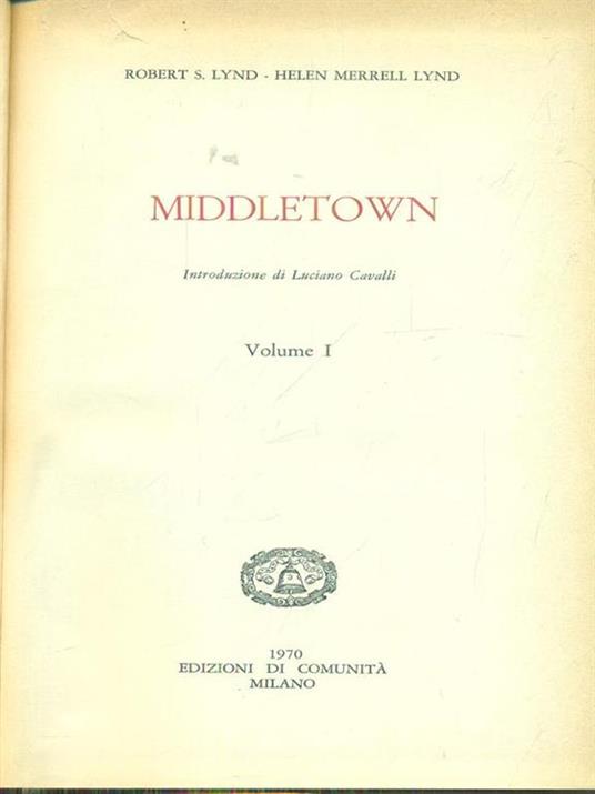 Middletown vol. I - Robert S. Lynd - copertina